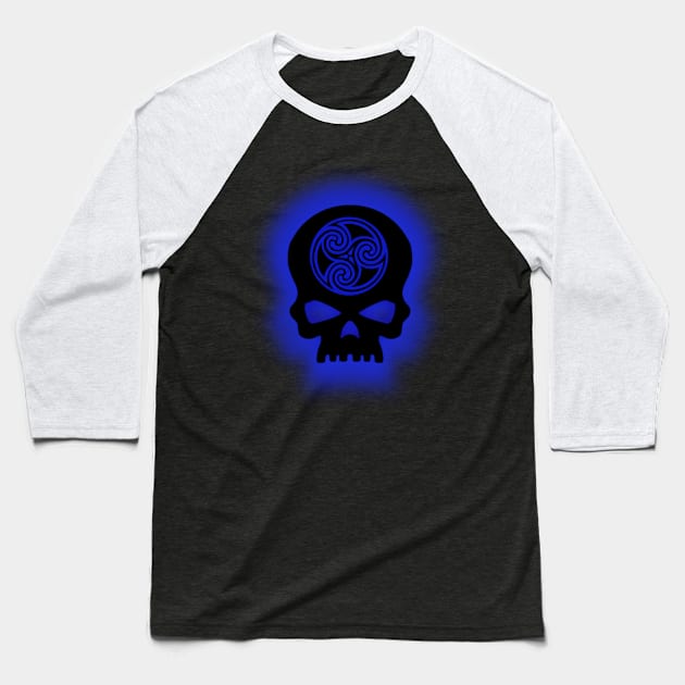 Blue Celtic Skull Baseball T-Shirt by Celtic Morrigan